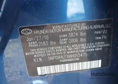 2017 Hyundai Elantra Limited from USA, damaged, VIN 5NPD84LFXHH015475